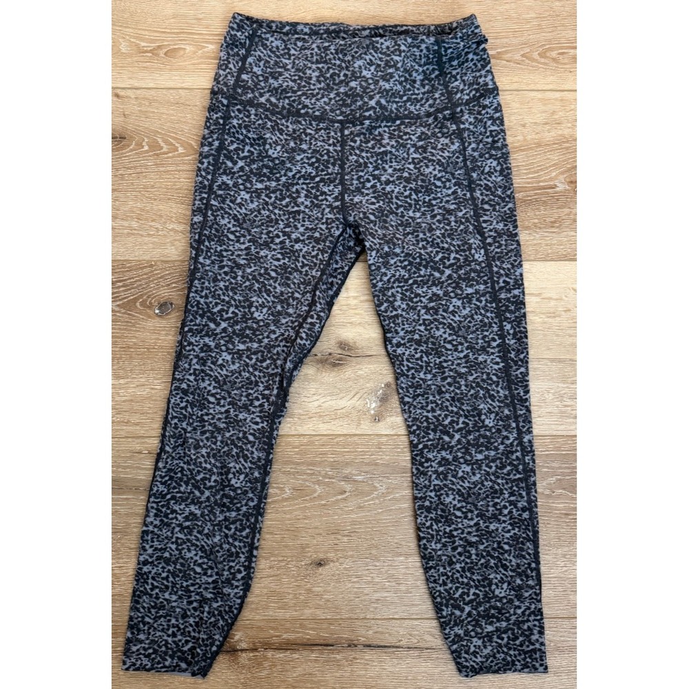 Varley Lets Go Leggings Womens L Ebony Blue Cheetah High Rise Pockets 23" Inseam